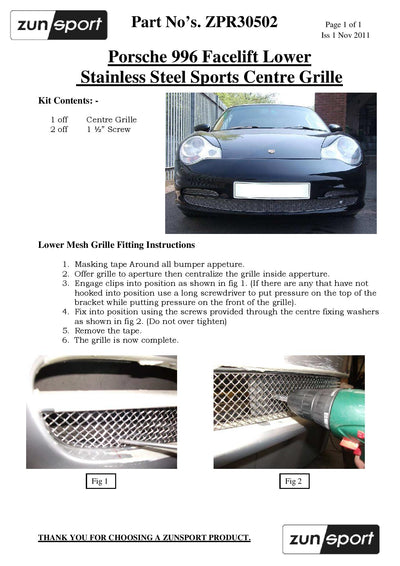 Zunsport Porsche 996 Facelift - Lower Grille