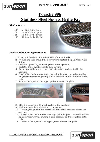 Zunsport Porsche Carrera 996 (Manual) - Front Grille Set