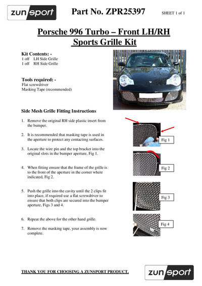 Zunsport Porsche 996 Turbo + C4S - Front Grille Set