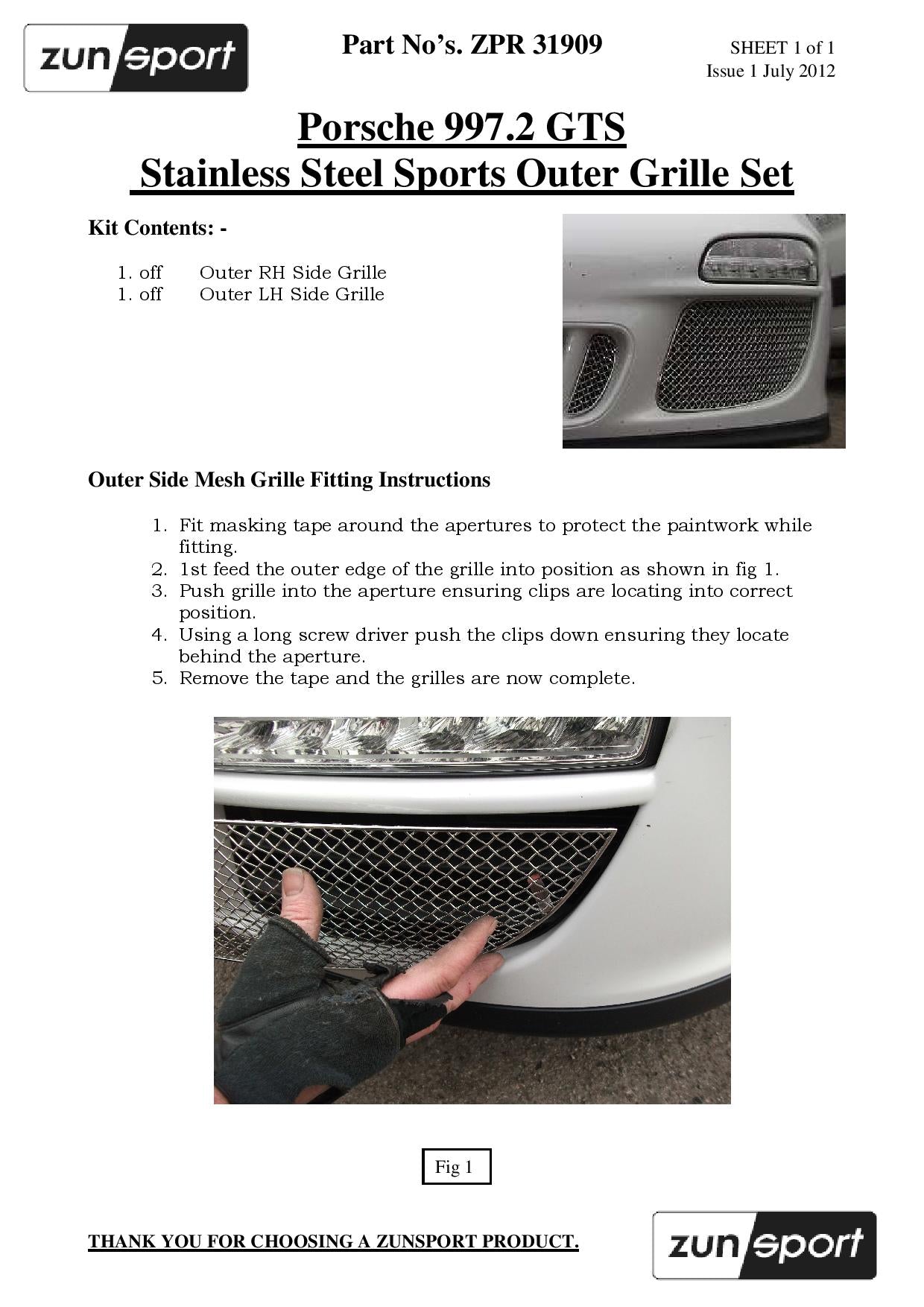 Zunsport Porsche Carrera 997.2 GTS - Outer Grille Set