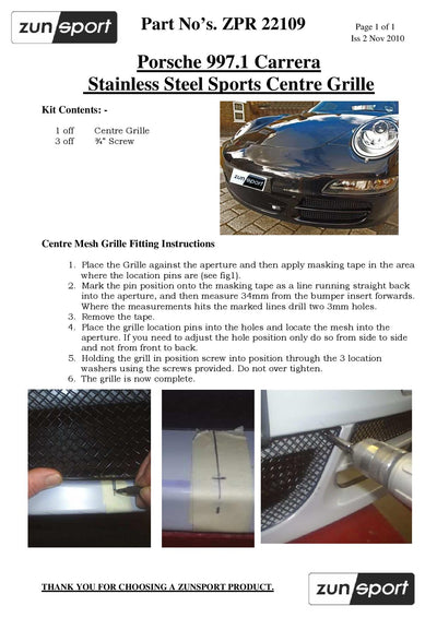 Zunsport Porsche 997.1 (C2,C2S,C4,C4S) - Front Grille Set