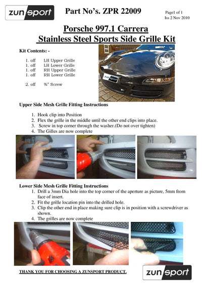 Zunsport Porsche 997.1 (C2,C2S,C4,C4S) - Outer Grille Set (4)