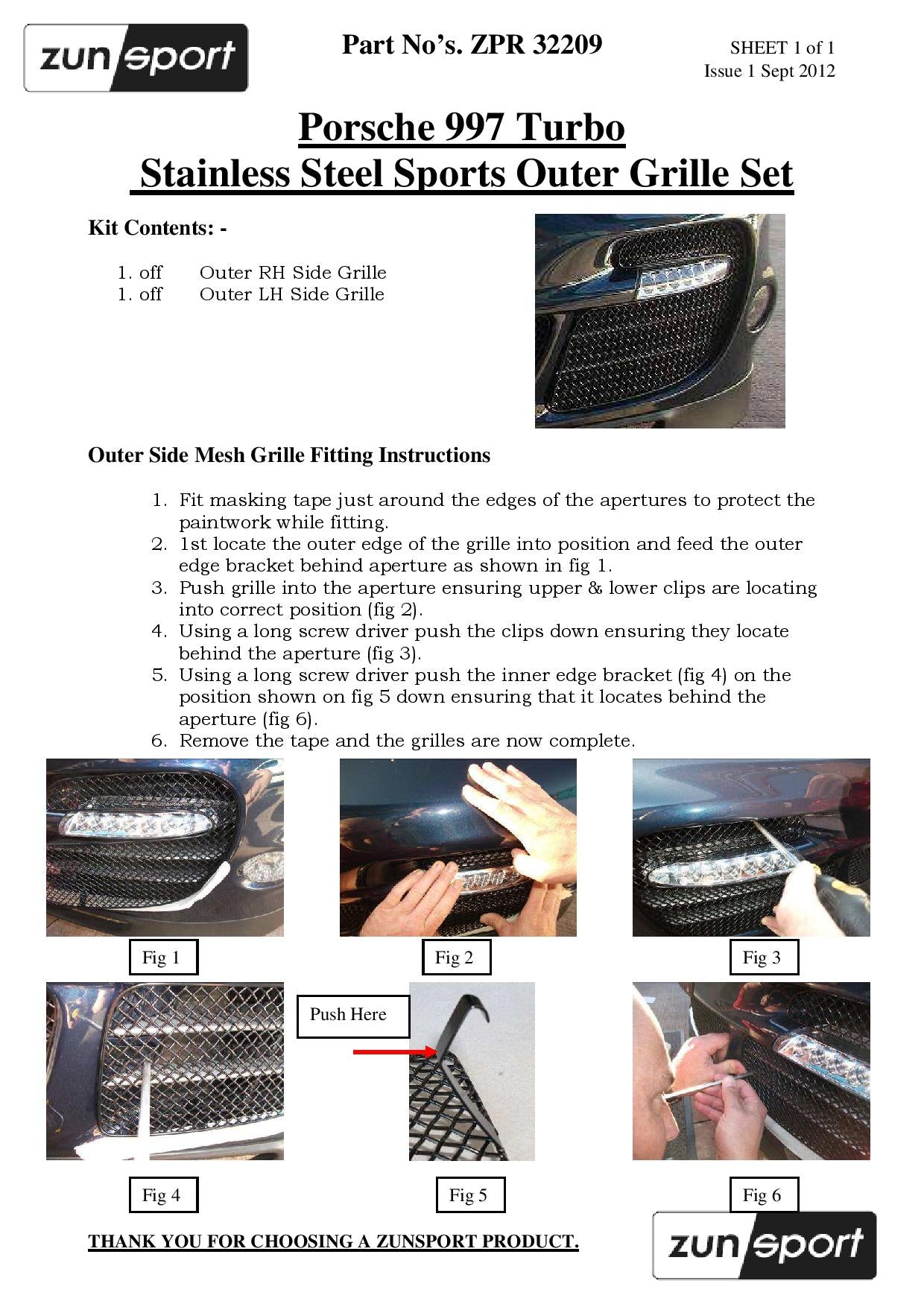 Zunsport Porsche Carrera 997 Turbo - Outer Grille Set