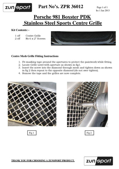 Zunsport Porsche Boxster 981 - Complete Grille Set (With Parking Sensors)