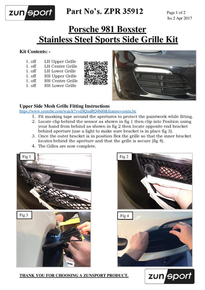Zunsport Porsche Boxster 981 - Outer Grille Set With Parking Sensors)