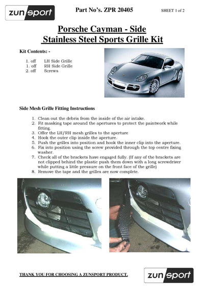 Zunsport Porsche Cayman 987.1 - Outer Grille Set