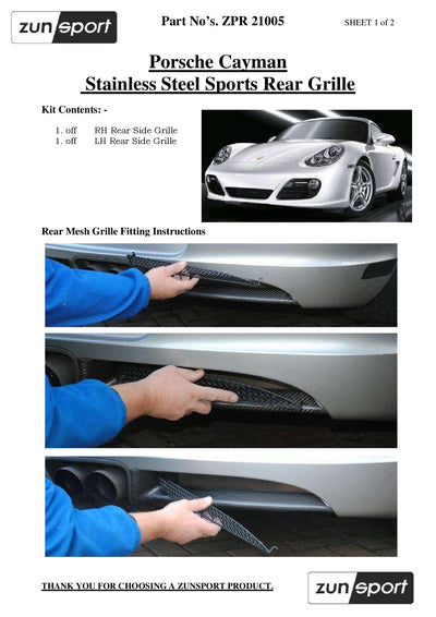 Zunsport Porsche Cayman 987.1 -Full Grille Set (Manual and Tiptronic)