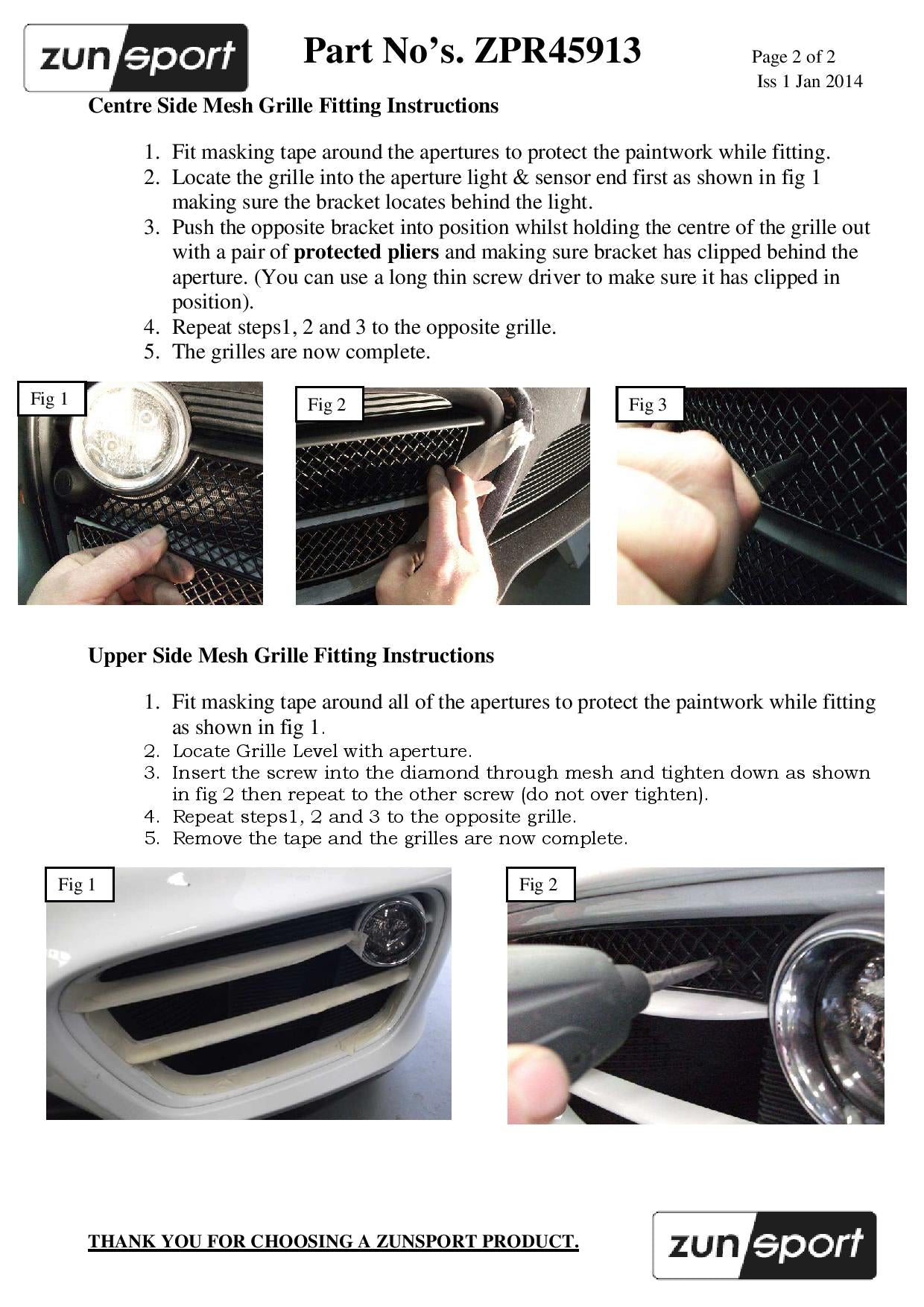 Zunsport Porsche Cayman S 981 (Manual/PDK with Parking Sensors) - Outer Grille Set