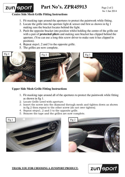 Zunsport Porsche Cayman S 981 (Manual with Parking Sensors) - Front Grille Set