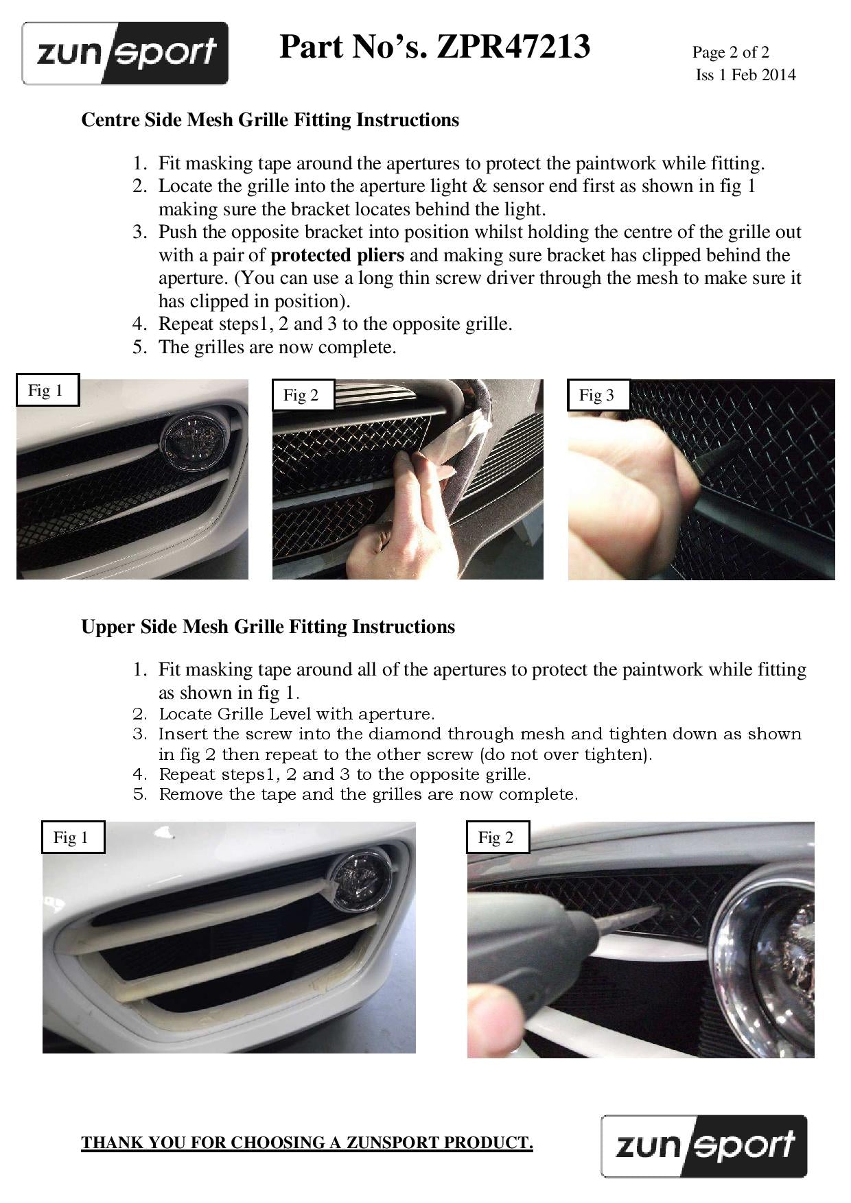 Zunsport Porsche Cayman S 981 (Manual and PDK without Sensors) - Outer Grille Set