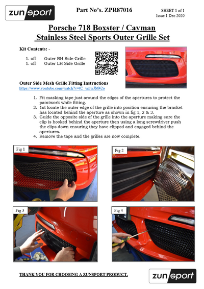 Zunsport Porsche 718 Boxster And Cayman - Full Grille Set
