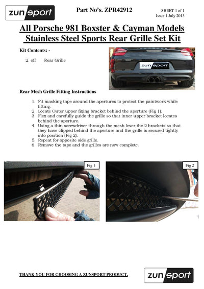 Zunsport Porsche Cayman 981 (Manual/PDK with Sensors) - Complete Grille Set