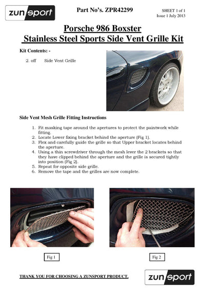 Zunsport Porsche Boxster S - Full Grille Set