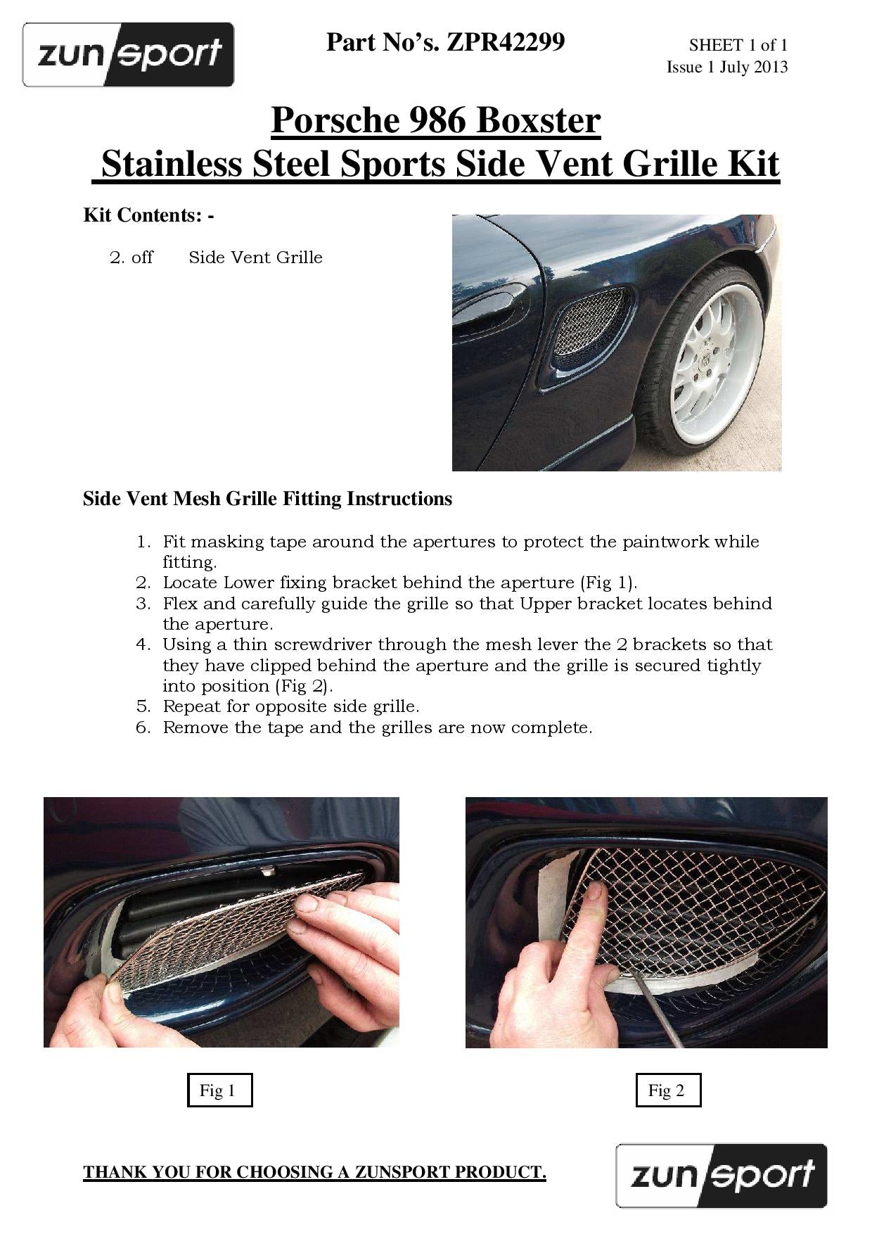 Zunsport Porsche Boxster 986 - Side Vent Set