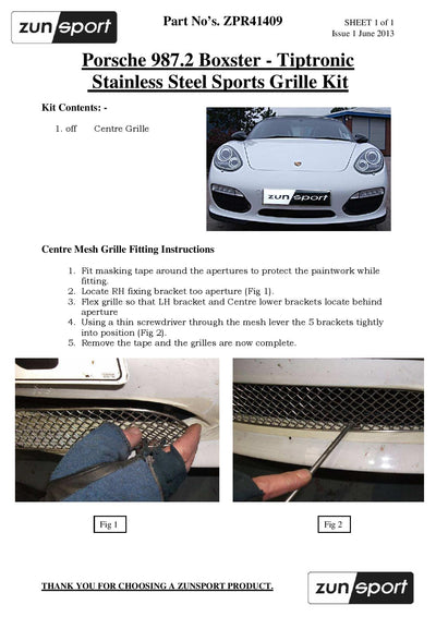 Zunsport Porsche Boxster 987.2 Tiptronic - Centre Grille