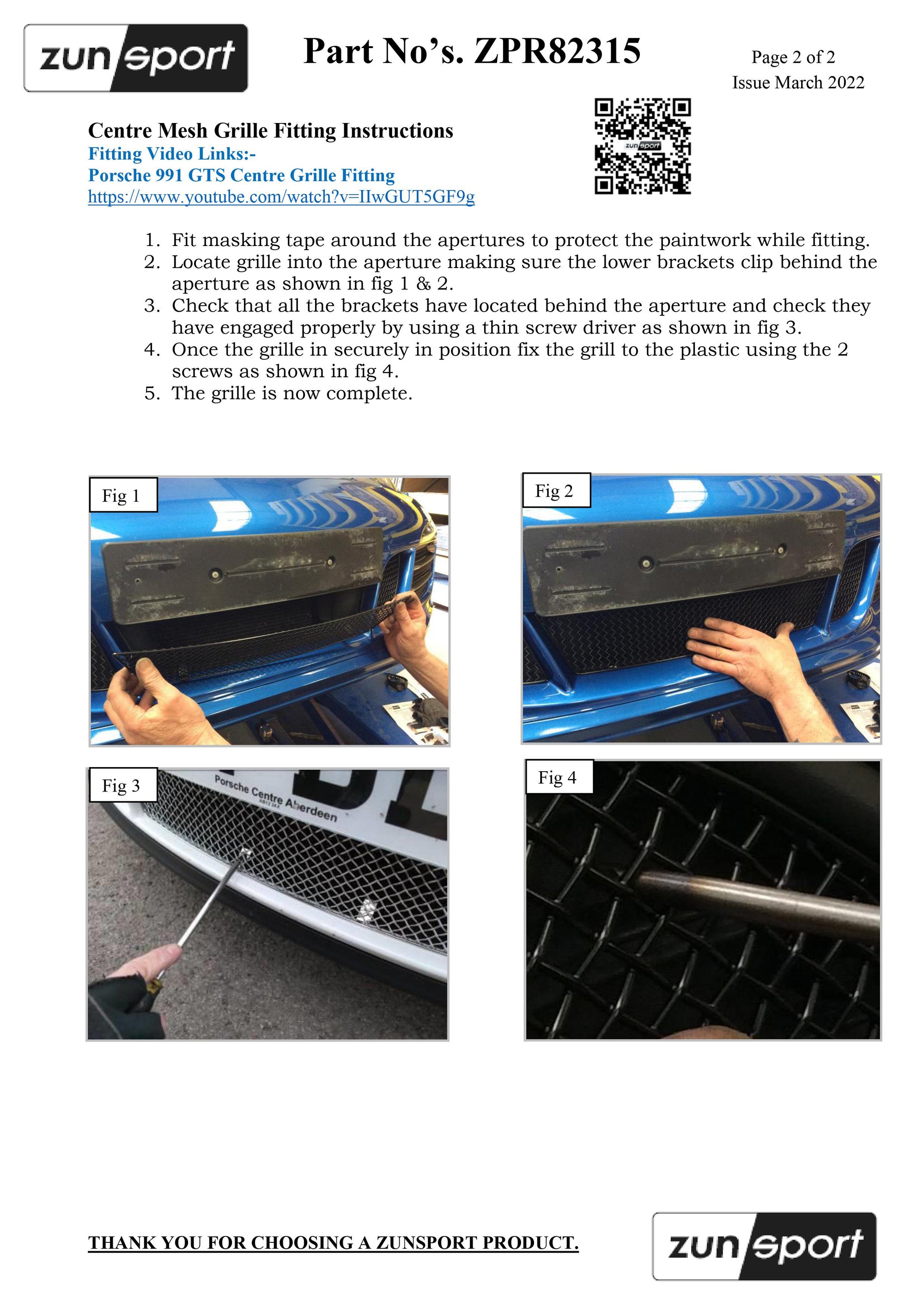 Zunsport Porsche 991.1 GTS (ACC) - Centre Grille Set