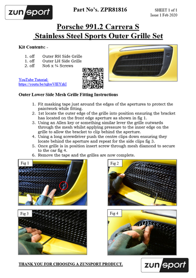 Zunsport Porsche Carrera 991.2 - Outer Grille Set