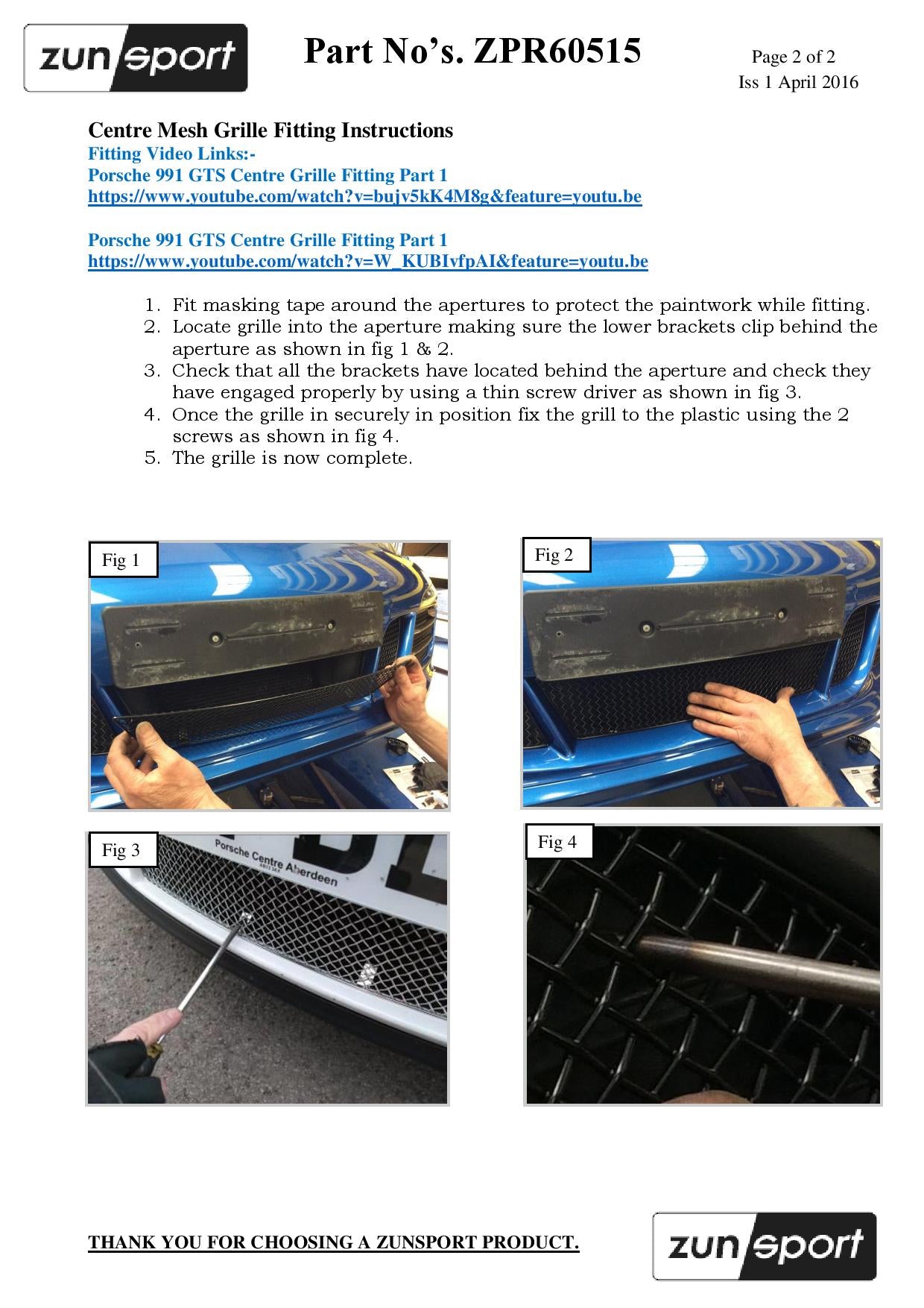 Zunsport Porsche 991.1 GTS - Full Grille Set (With Parking Sensors)
