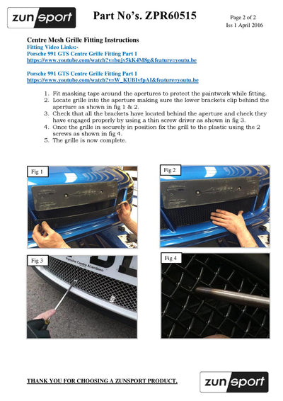 Zunsport Porsche 991.1 GTS - Full Grille Set (With Parking Sensors)