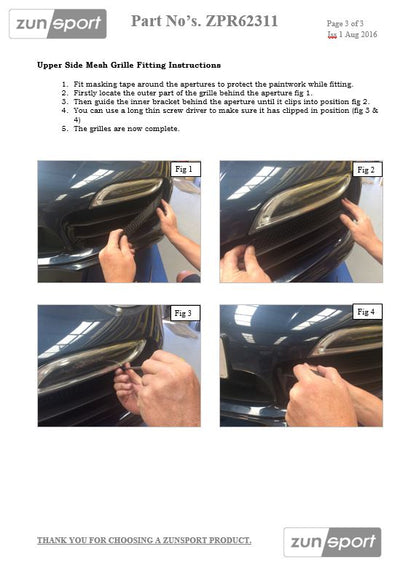 Zunsport Porsche Carrera 991.1 Turbo (ACC) (With Parking Sensors) - Full Grille Set