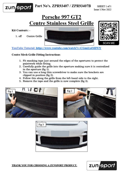 Zunsport Porsche Carrera 997 GT2 - Front Grille Set