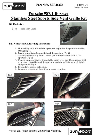 Zunsport Porsche Boxster 987.1 Tiptronic - Complete Grille Set