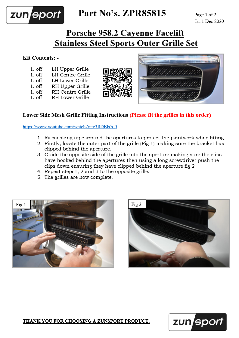 Zunsport Porsche Cayenne 958.2 Facelift - Front Grille Set
