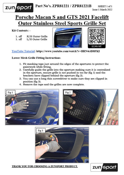 Zunsport Porsche Macan S and GTS 2021 Facelift / 2022 - Front Grille Set