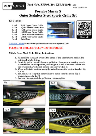 Zunsport Porsche Macan S 19-21 - Outer Grille Set