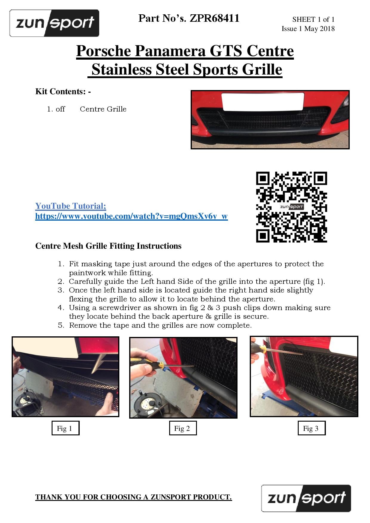 Zunsport Porsche Panamera GTS - Front Grille Set