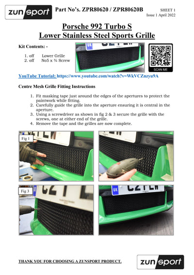 Zunsport Porsche 992 Turbo S - Lower Grille with Front Driving Camera