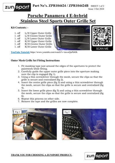 Zunsport Porsche Panamera 4 E-hybrid 2024 - Outer Grille Set