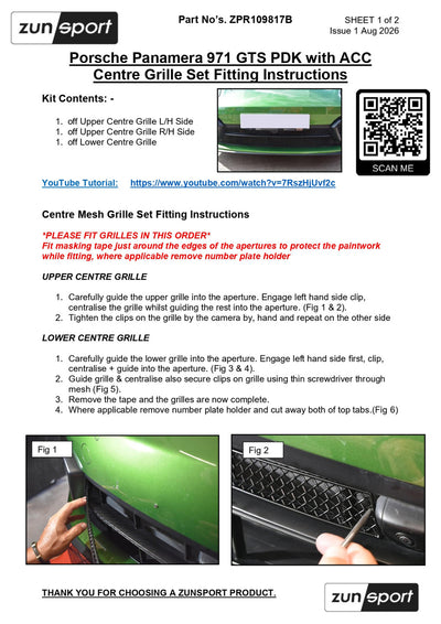 Zunsport Porsche Panamera 971 GTS PDK with ACC and Front Driving Camera Centre Grille Set