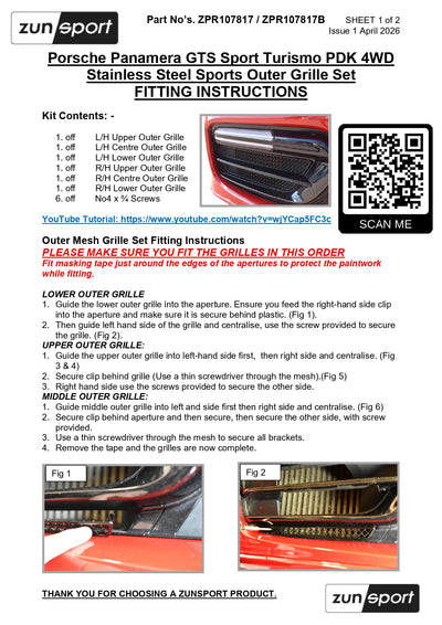 Zunsport Porsche Panamera 971 GTS Sport Turismo PDK  - Front Grille Set