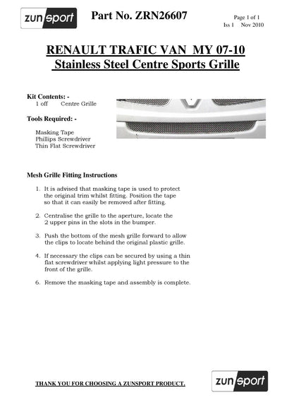 Zunsport Renault Trafic - Front Grille Set