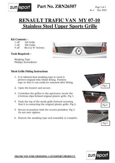 Zunsport Renault Trafic - Top Grille Set