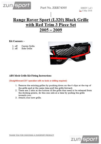 Zunsport Range Rover Sport (L320) Black Grille with Red Trim 3 Piece Set - Autobiogrophy look