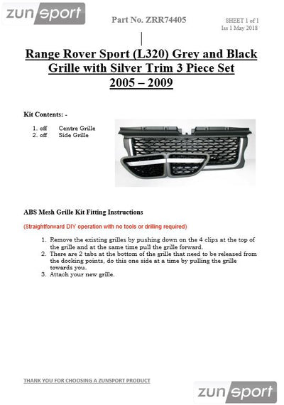Zunsport Range Rover Sport (L320) Grey and Black Grille with Silver Trim 3 Piece Set