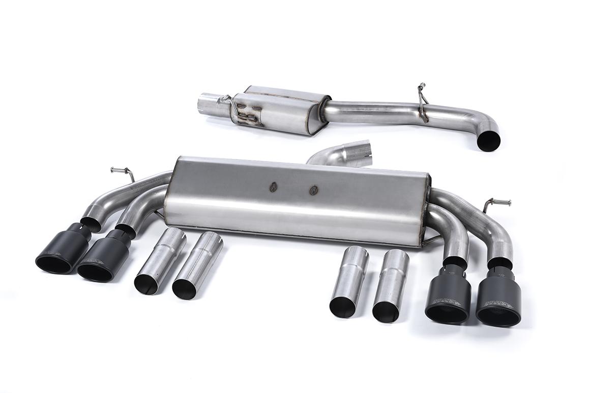 Audi S3 8V/V.2 - Non-Valved & Resonated (Quieter) Cat-Back Race Exhaust System with Quad Oval Cerakote Black Trims