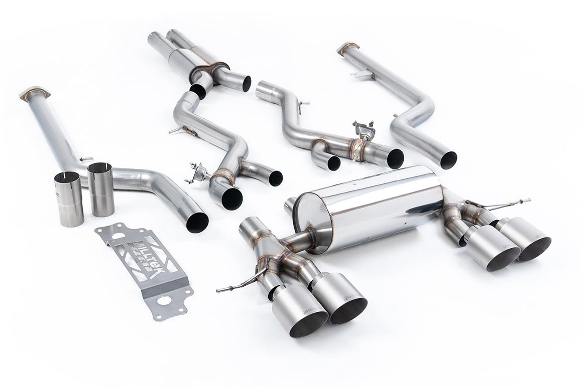 BMW G87 M2 - Cat-Back Resonated, Including Resonated 3" GPF Bypass - with GT-115 Brushed Titanium Trims