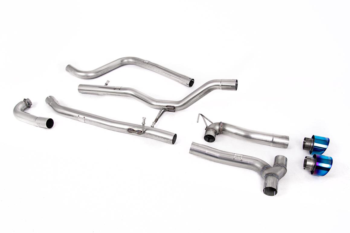 Ford Fiesta MK8 1.0T ST Line (Non GPF Models) Dual Outlets - Non-Resonated (Louder) Dual Outlet Exhaust System with Burnt/Blue Titanium GT-100 Trims (Includes Maxton Diffuser)
