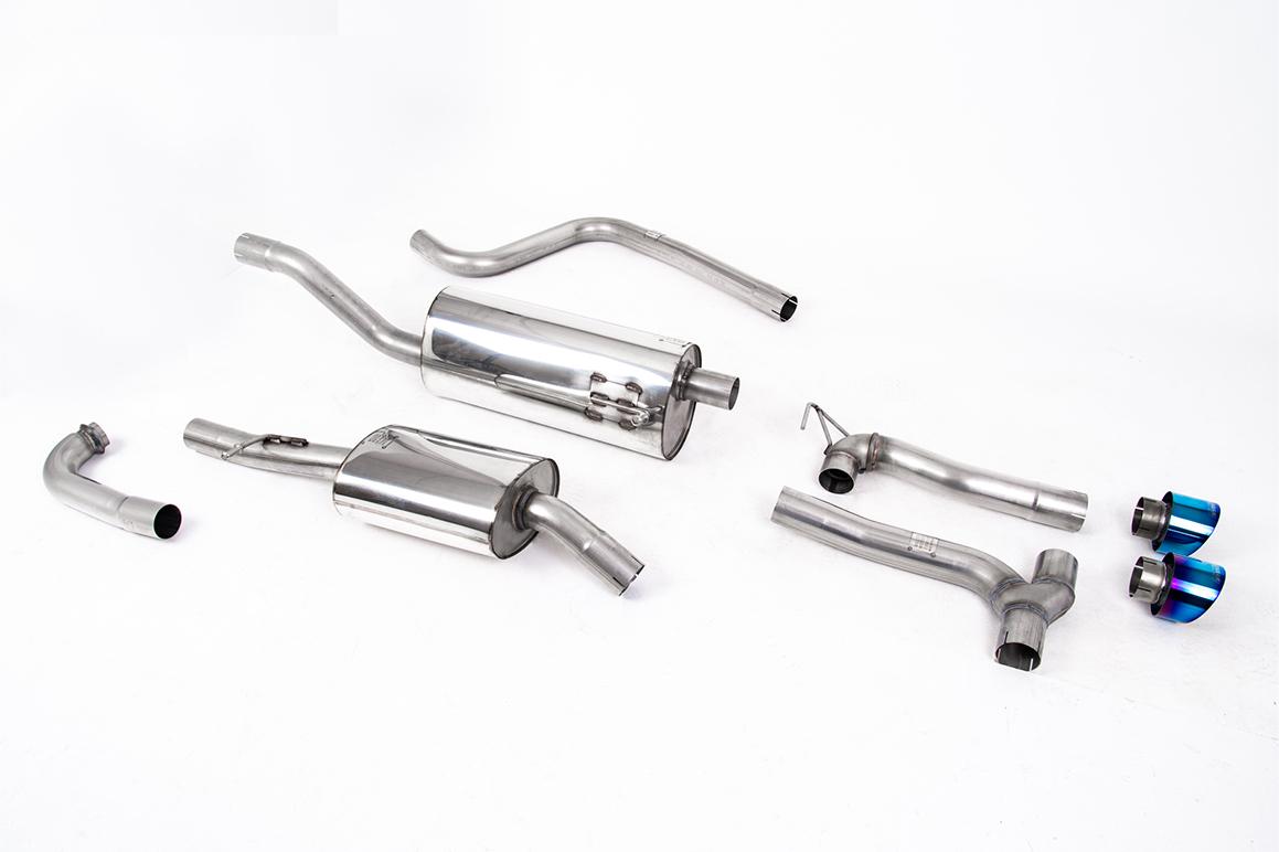 Ford Fiesta MK8 1.0T ST Line (Non GPF Models) Dual Outlets - Resonated (Quieter) Dual Outlet Exhaust System with Burnt/Blue Titanium GT-100 Trims (Includes Maxton Diffuser)