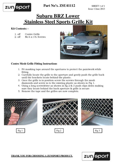 Zunsport Subaru BRZ -Lower Grille
