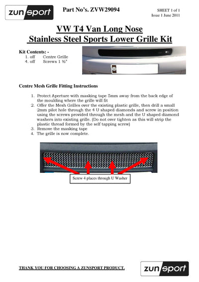 Zunsport Volkswagen T4 Front Grille Set