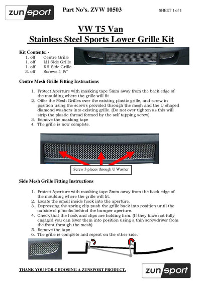 Zunsport Volkswagen T5 Lower Grille Set