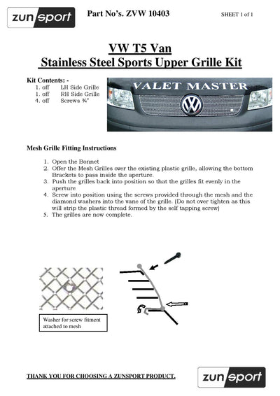 Zunsport Volkswagen T5 Full Grille Set