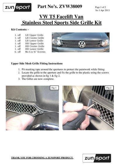 Zunsport VW T5 Van - Upper Grille Set