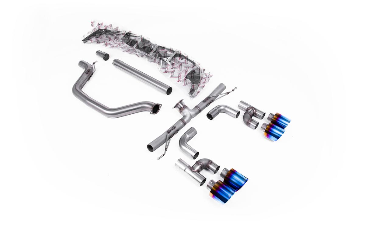 VW Golf GTI Mk8 - Particulate Filter-Back - Golf R Style - Race (Loudest) with Burnt / Blue Titanium Tips