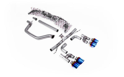 VW Golf GTI Mk8 - Particulate Filter-Back - Golf R Style - Race (Loudest) with Burnt / Blue Titanium Tips