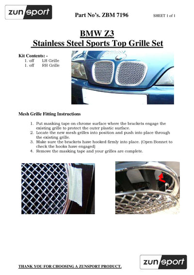 Zunsport BMW Z3 2.2 and 2.9 Models Front Grille Set